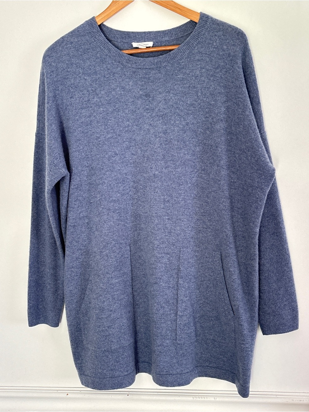 J Jill 100% Cashmere Blue Sweater Tunic Large with pockets *b46